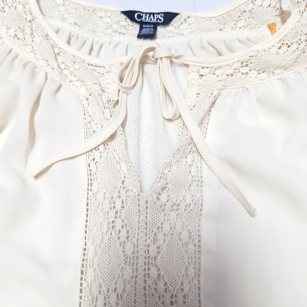 Chaps Cottagecore Cowgirl Boho Peasant Lace Trimmed Long Sleeve Blouse Medium - Picture 4 of 10